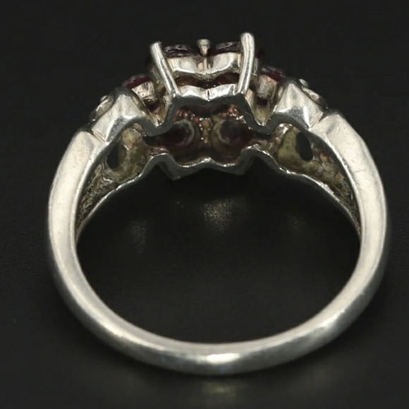 Sterling Silver Michelle Albala Garnet Heart Flower Cocktail Ring Size 8.75 - 4g - Picture 11 of 14